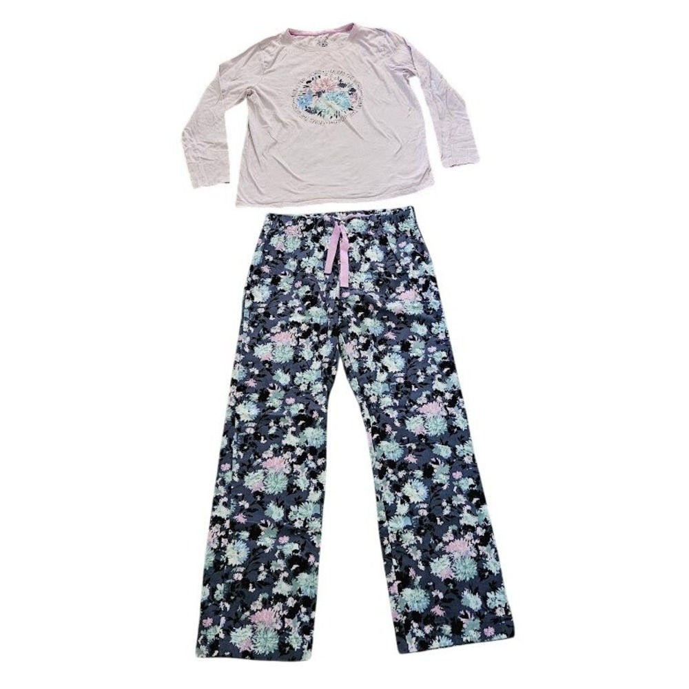 Vera Bradley Pajama Set Women Medium Pink Purple Floral Mums The Word Cotton